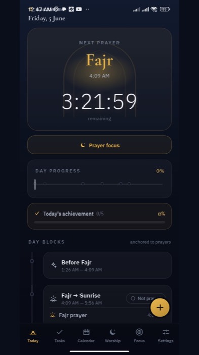 Nibras today screen with countdown to Fajr